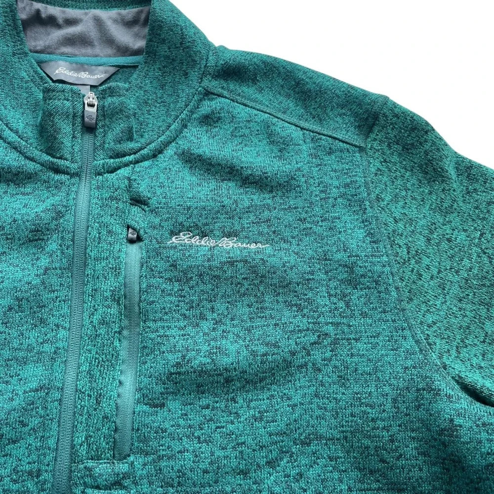 Eddie Bauer Men's XL Green Heathered 1/4 Zip Pullover Fleece Jacket Sweater Cozy